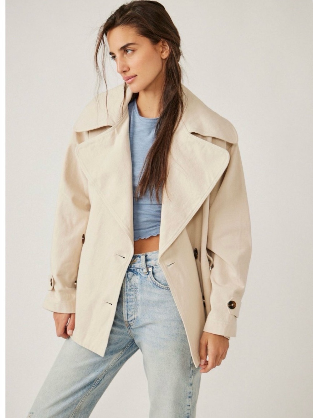 Free People Highlands Oversized Solid Peacoat Jacket Cream Small NWT